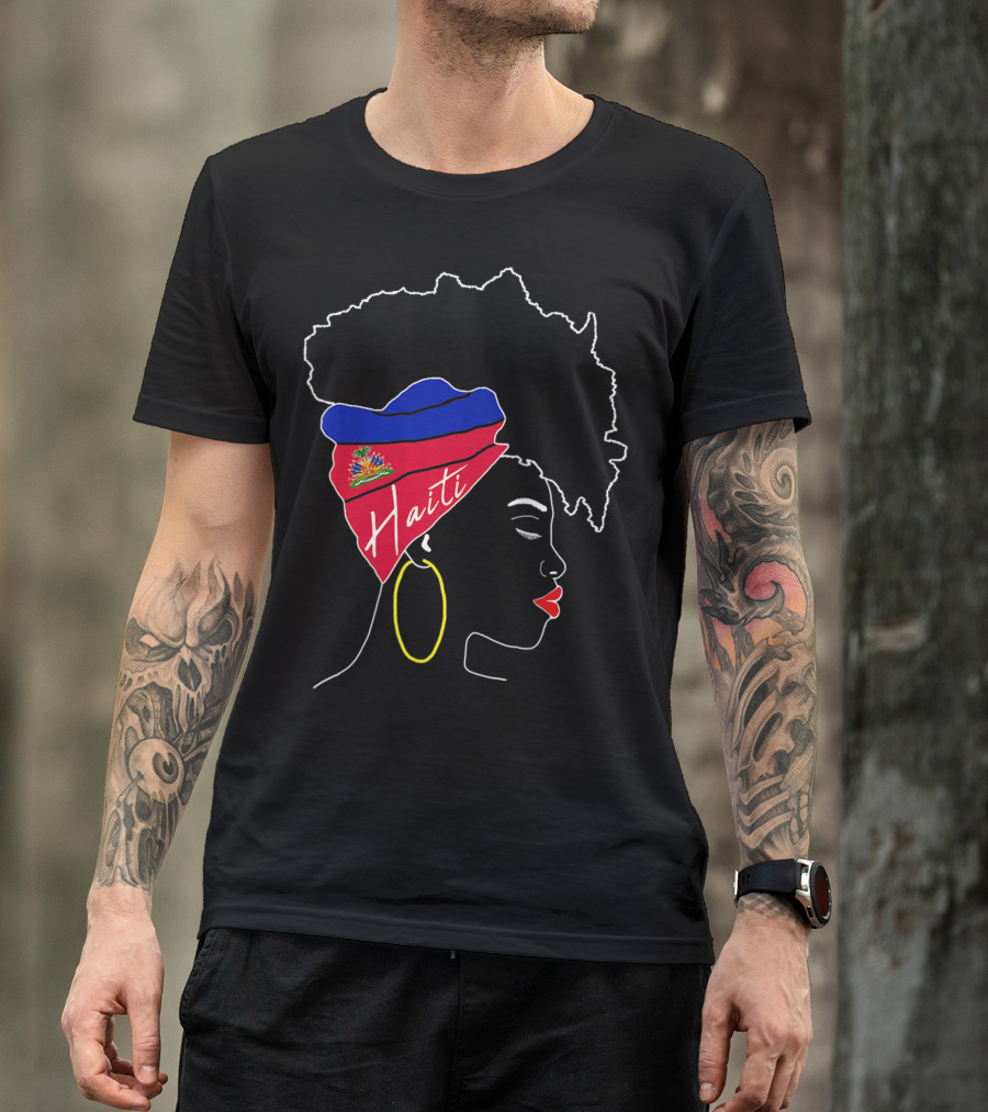 Haitian Girl With Haiti Flag Afro Headwrap Profile T-Shirt