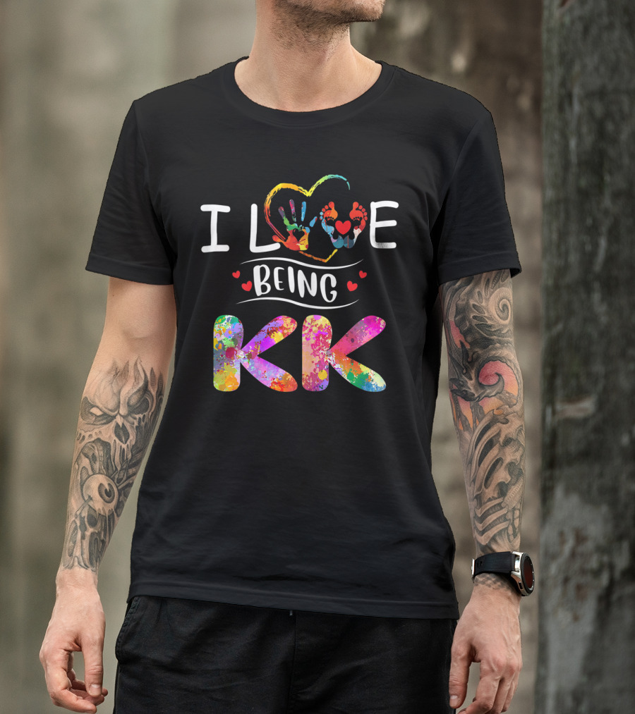I Love Being KK Colorful Handprint Heart Grandma T-Shirt
