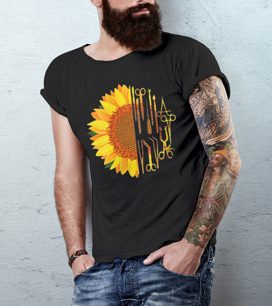 Scrub Tech Surgeon Surgical Instruments Sunflower Hybrid T-Shirt