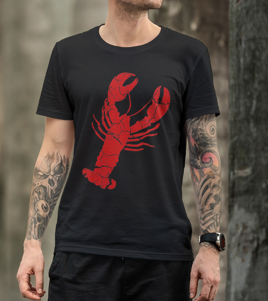 Vintage Lobster Print Red Cracked T-Shirt