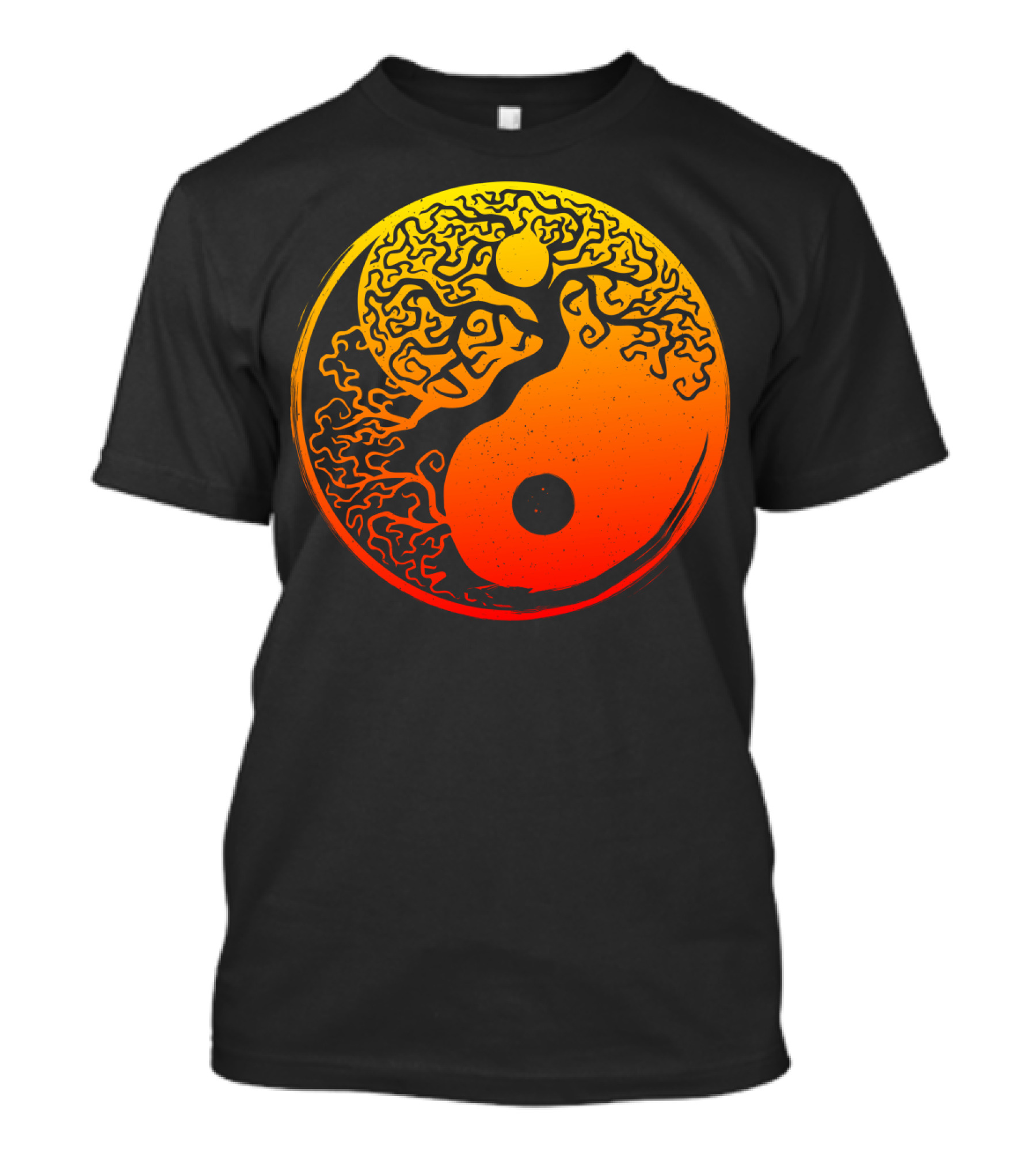 Yin Yang Bonsai Tree Japanese Golden Sun Circle T-Shirt