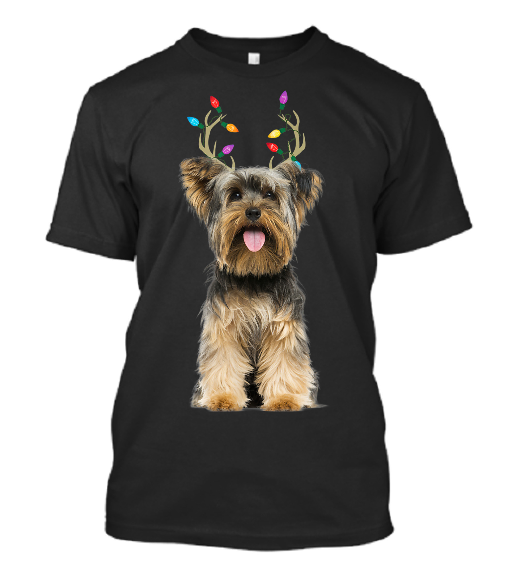 Yorkie Yorkshire Terrier With Colorful Reindeer Antlers T-Shirt