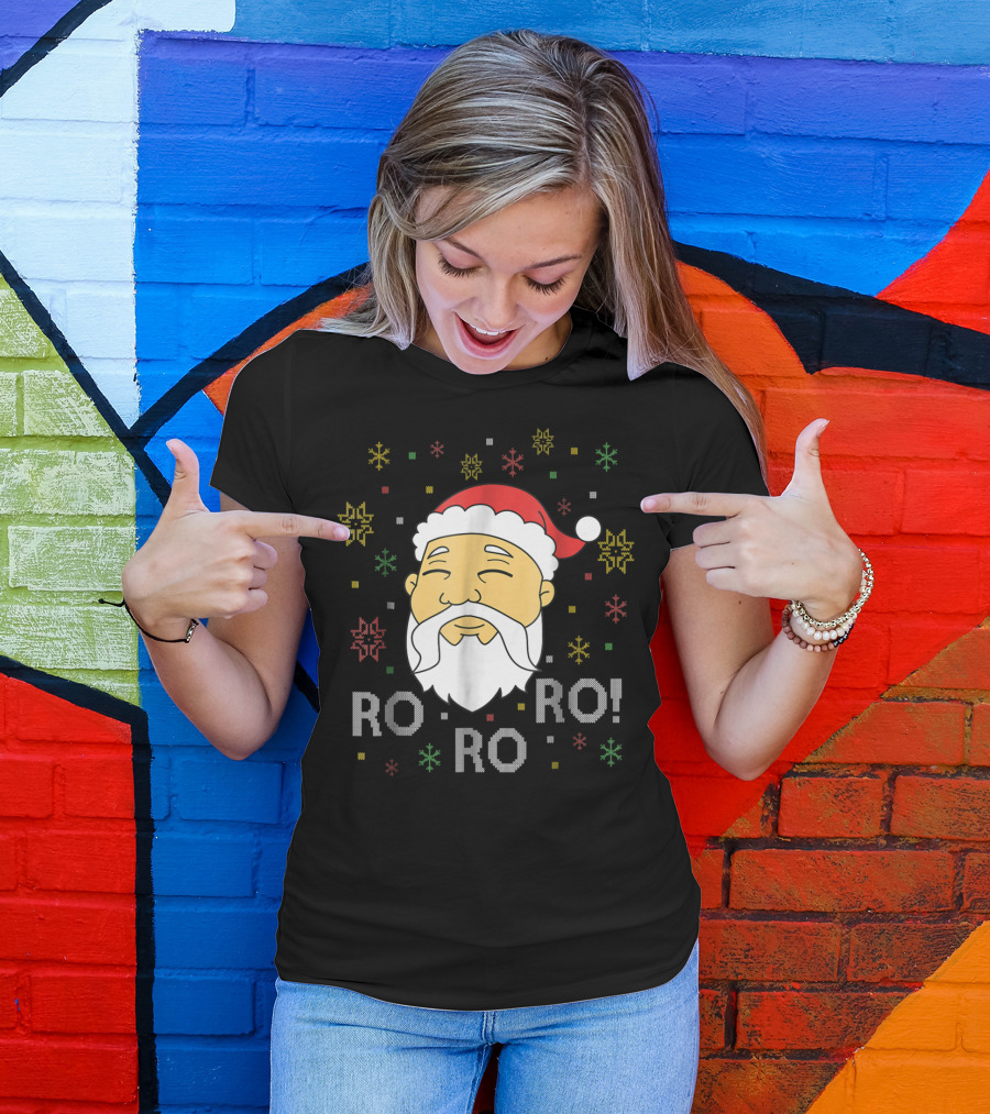 Asian Santa Claus Ro Ro Ro Funny Christmas Face With Snowflakes T-Shirt