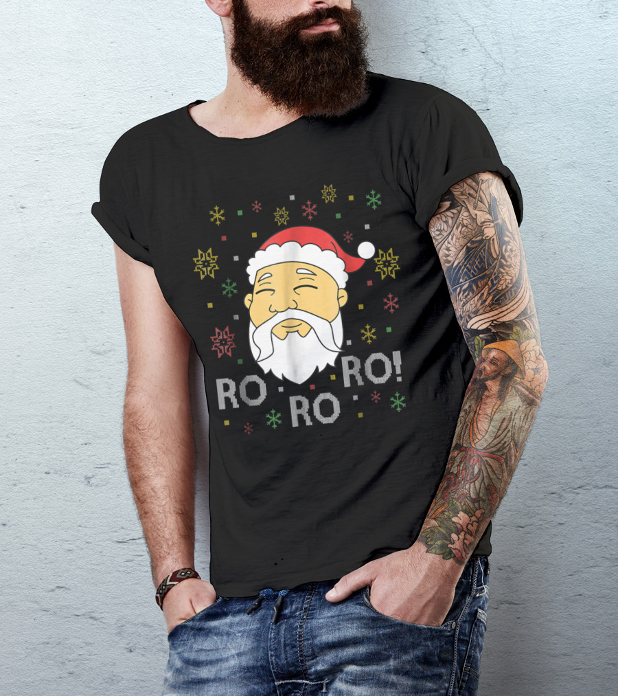 Asian Santa Claus Ro Ro Ro Funny Christmas Face With Snowflakes T-Shirt