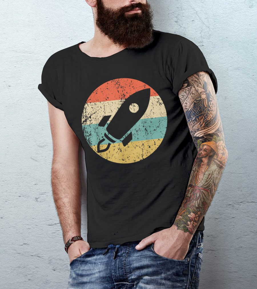 Astronau Vintage Space Ship Retro Rocket Stripes T-Shirt