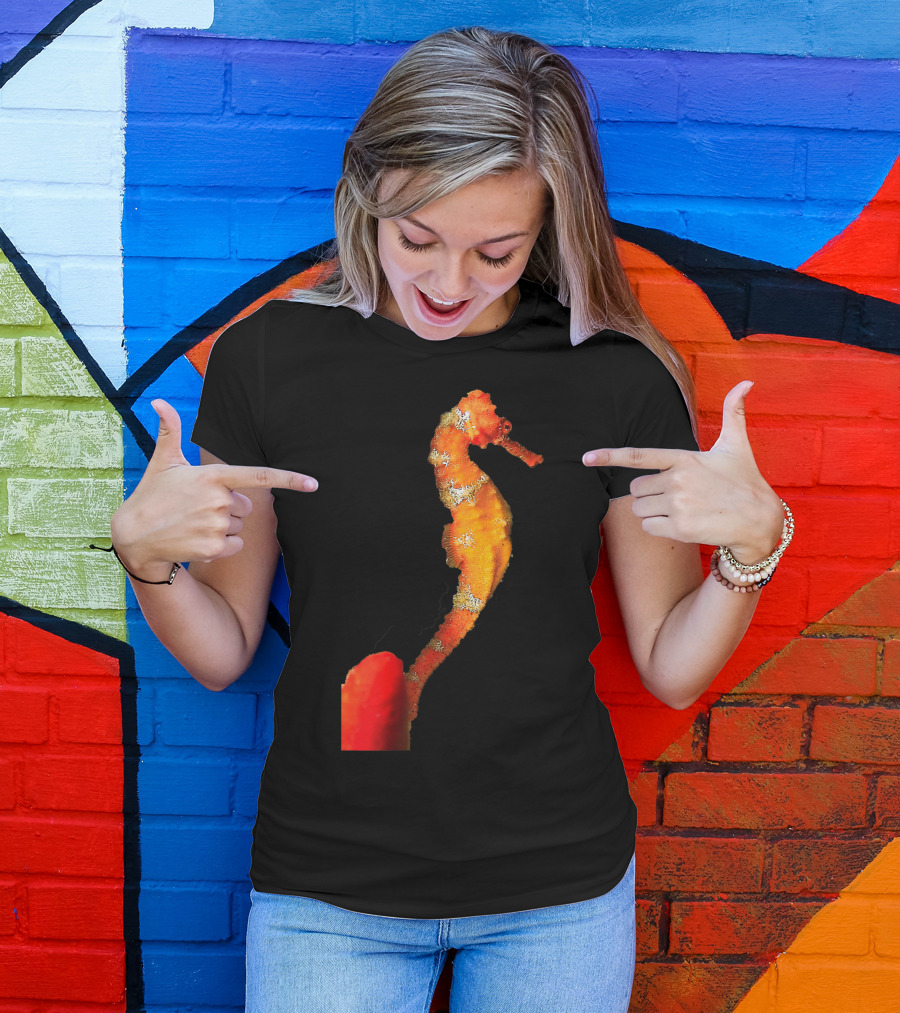 Beautiful Orange And Yellow Swimming Seahorse Figure T-Shirt