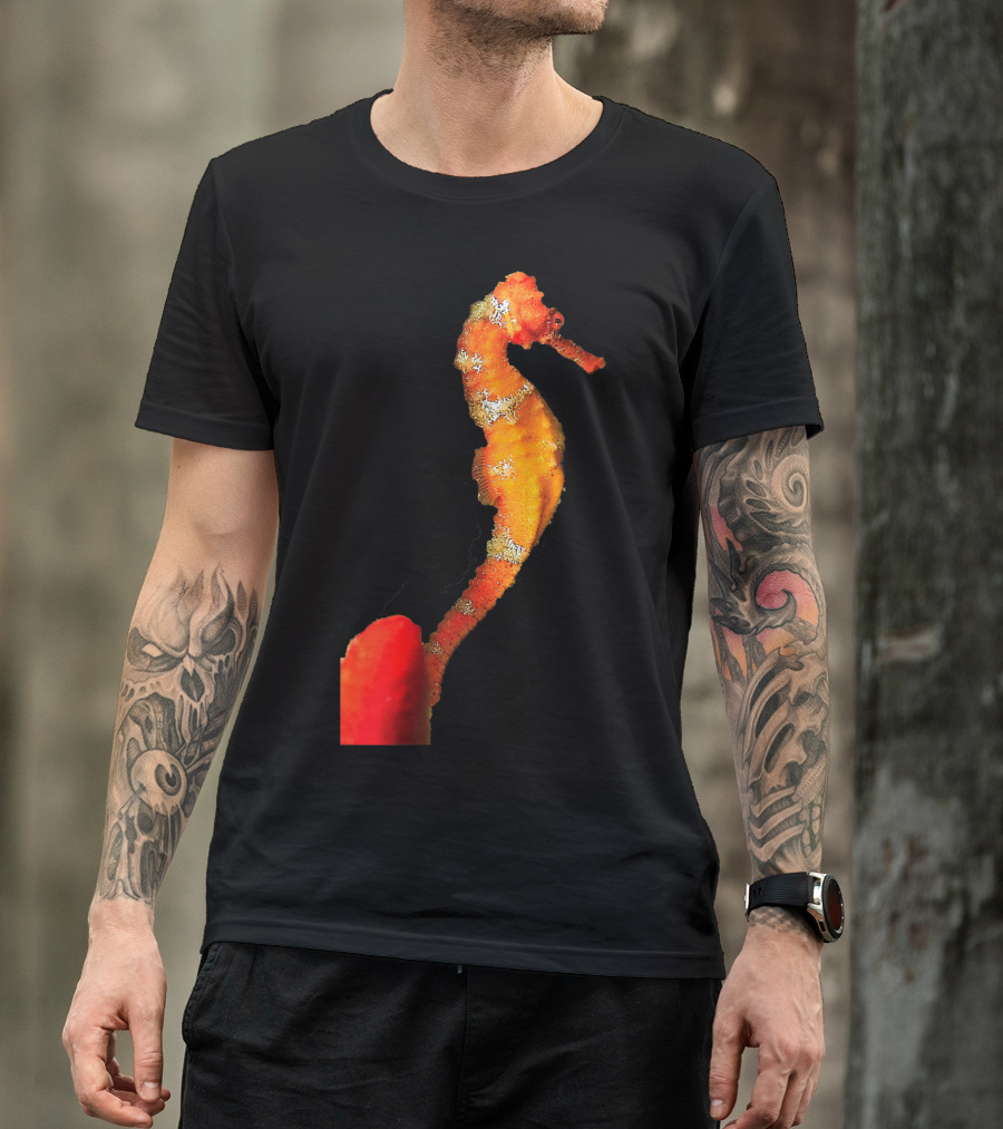 Beautiful Orange And Yellow Swimming Seahorse Figure T-Shirt