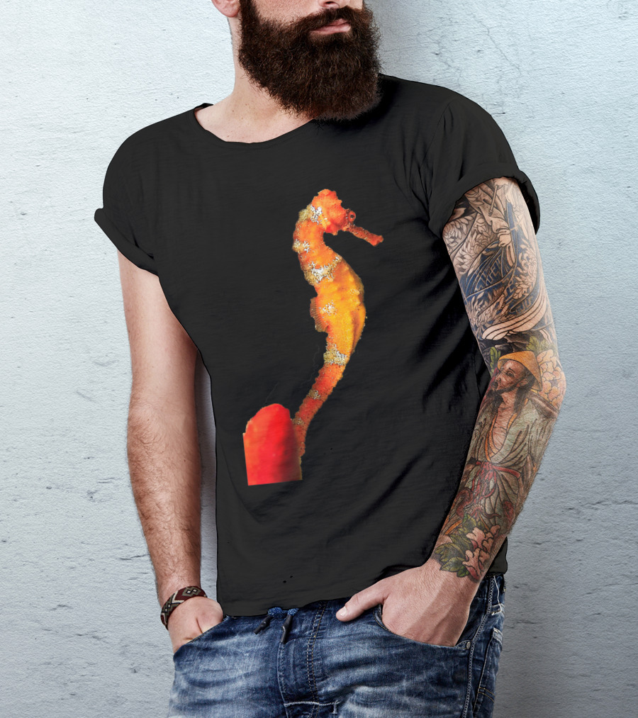 Beautiful Orange And Yellow Swimming Seahorse Figure T-Shirt