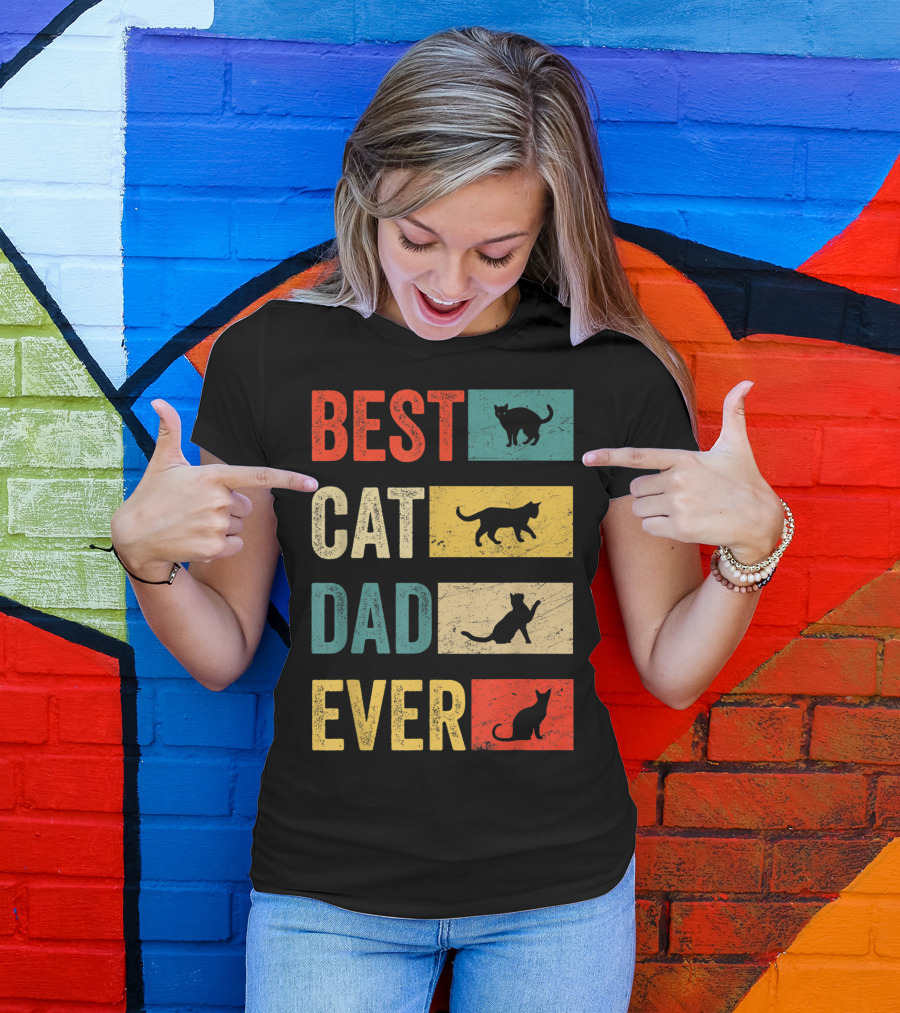 Best Cat Dad Ever Cat Lovers Colorful Cat T-Shirt