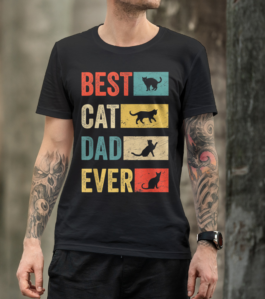 Best Cat Dad Ever Cat Lovers Colorful Cat T-Shirt