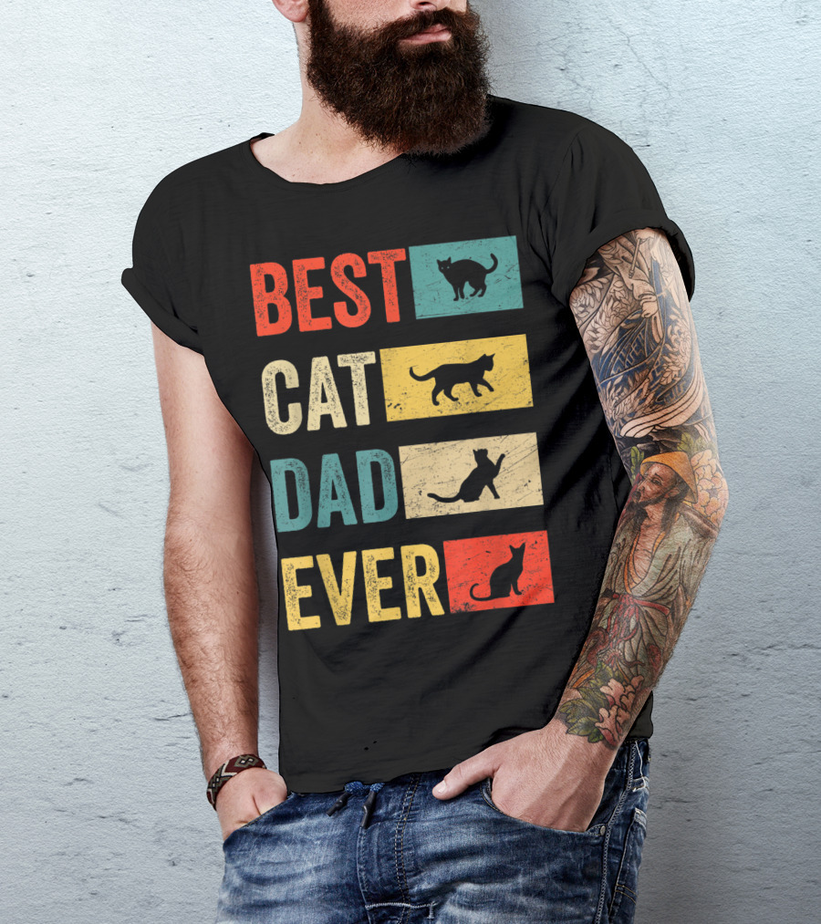 Best Cat Dad Ever Cat Lovers Colorful Cat T-Shirt