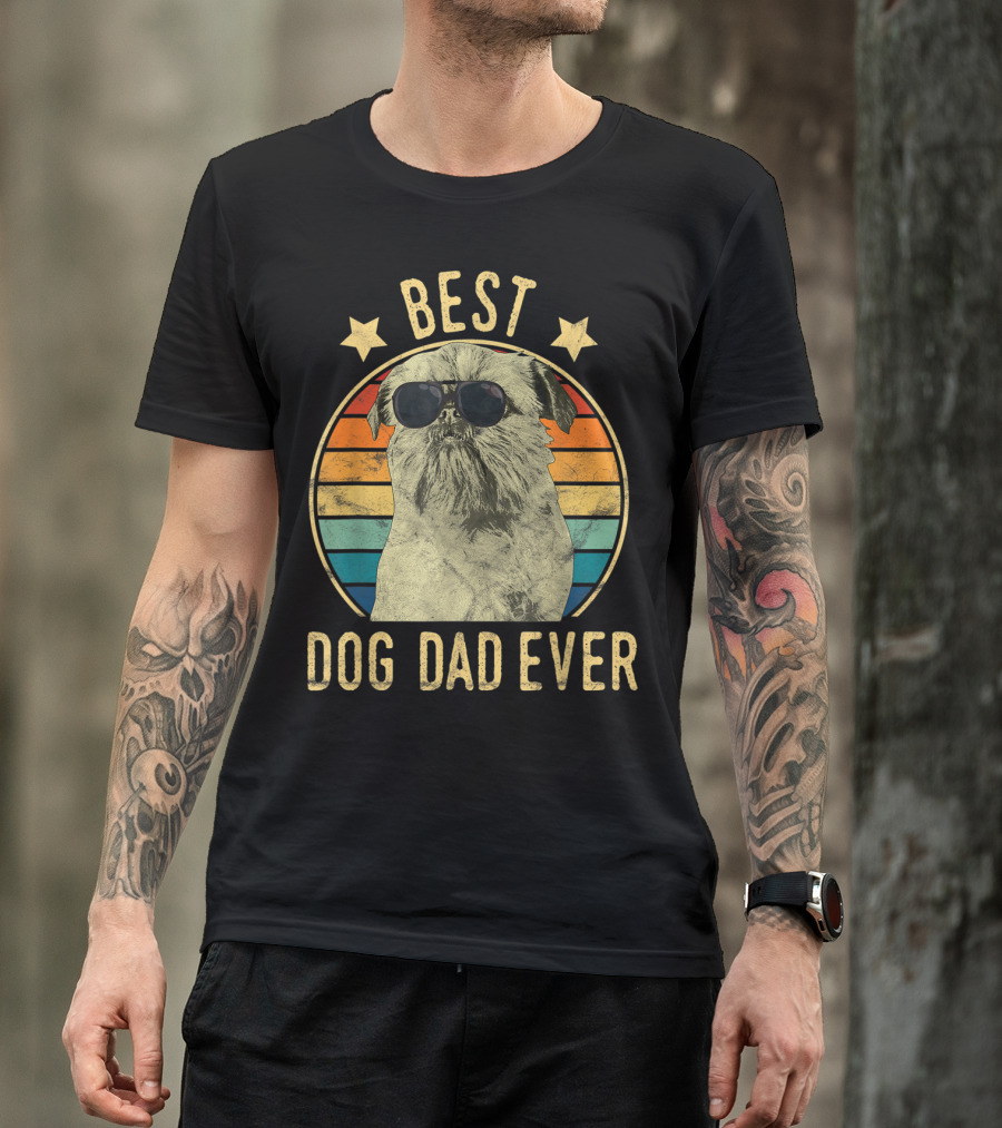 Best Dog Dad Ever Brussels Griffon Father's Retro Dog Sunglasses T-Shirt