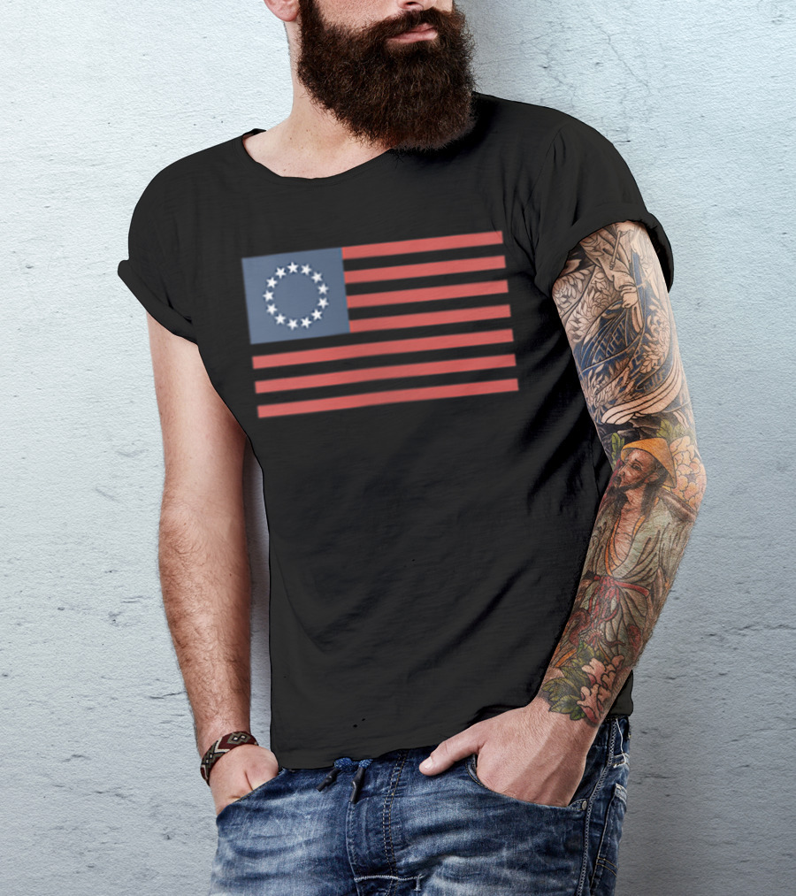 Betsy Ross American Revolution Faded Thirteen Stars Flag T-Shirt