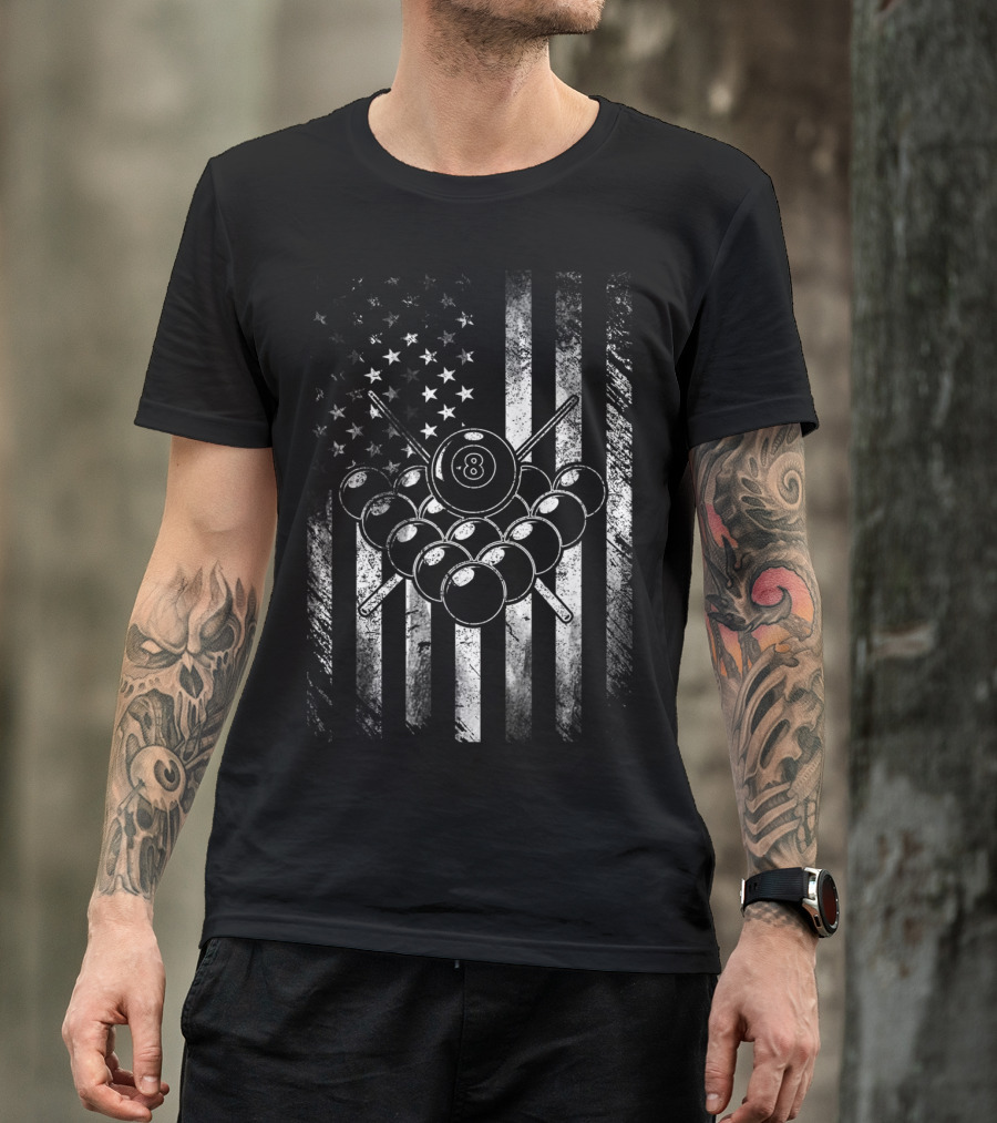 American Flag Billiards Player Pool 8 Ball T-Shirt