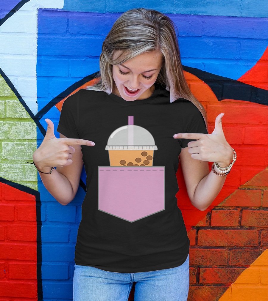 Bubble Tea Boba Cup In Pink Pocket T-Shirt