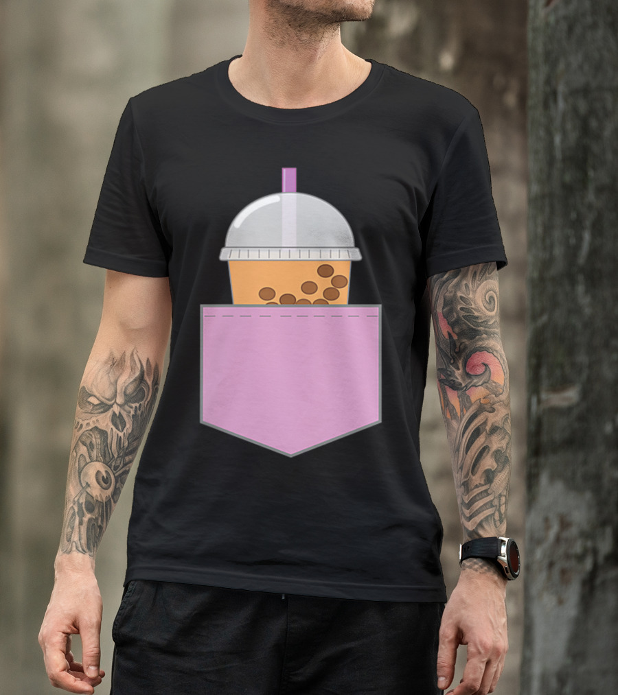 Bubble Tea Boba Cup In Pink Pocket T-Shirt