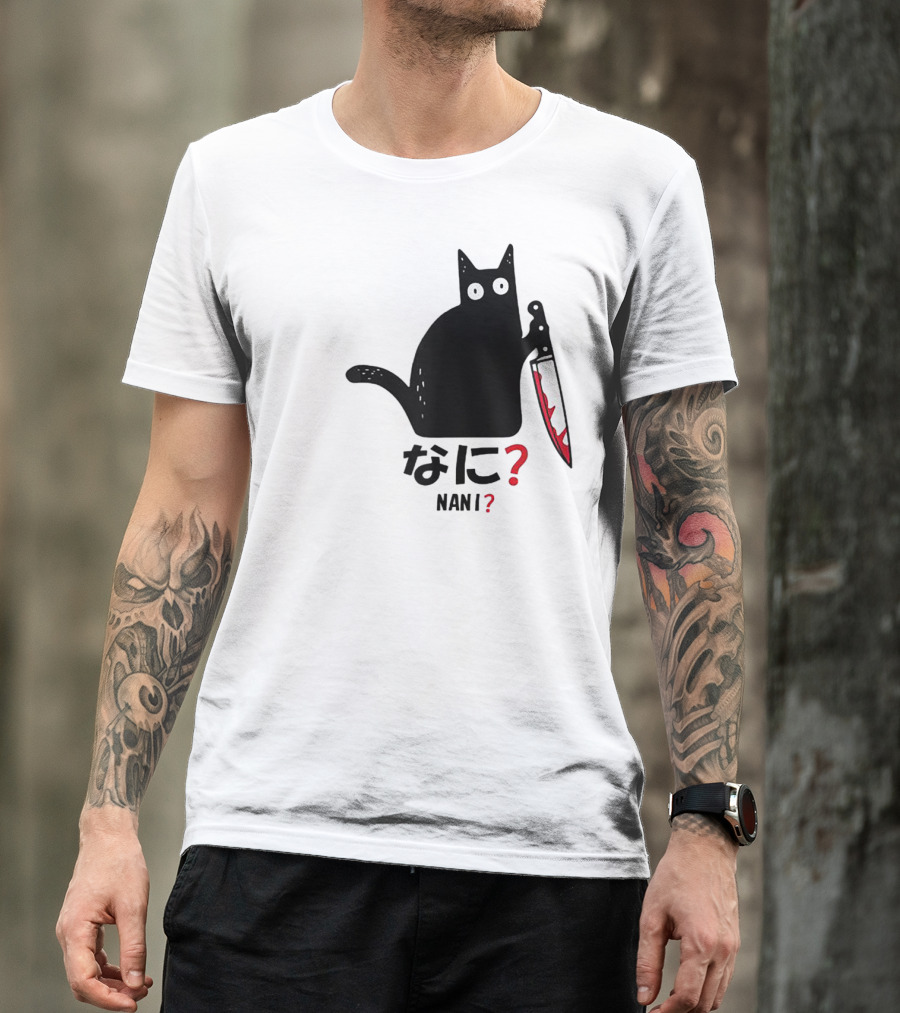 Nani What Murderous Black Cat With Knife Kanji T-Shirt