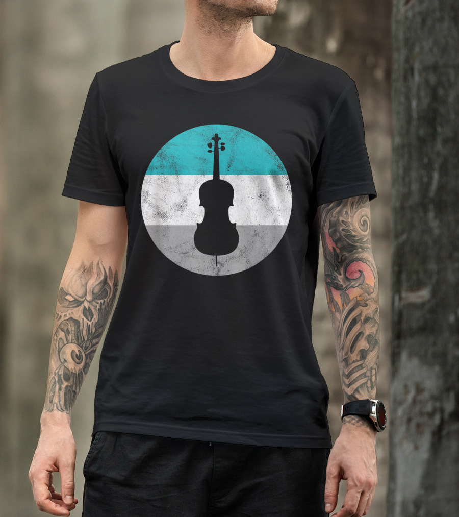 Cello Silhouette With Teal White Gray Circle Background T-Shirt