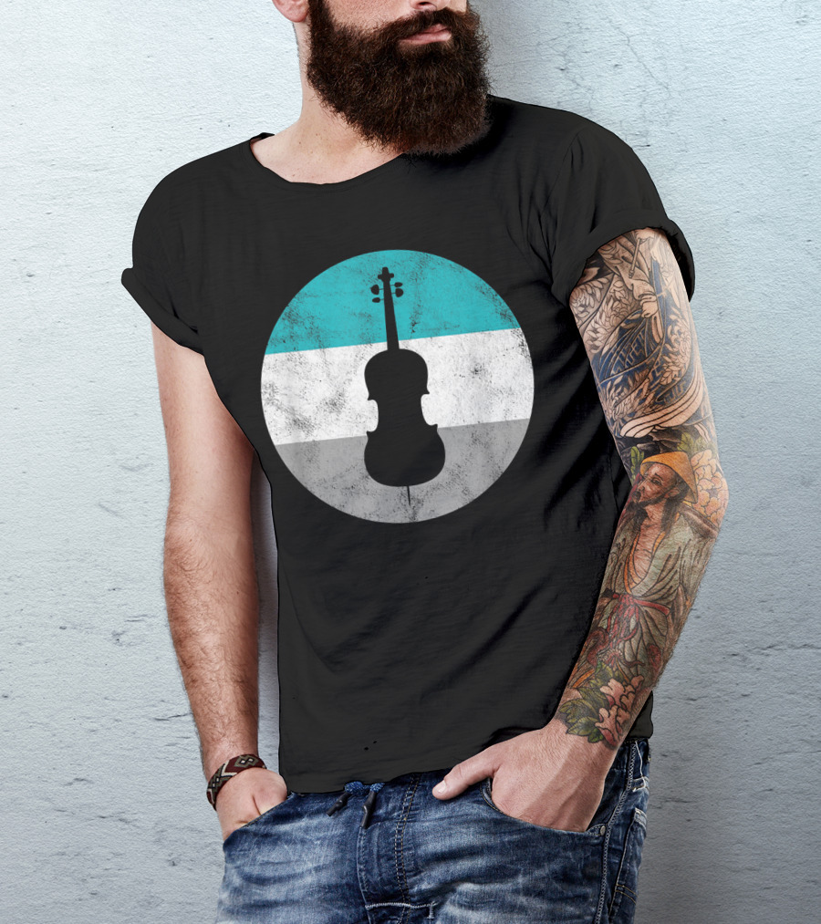 Cello Silhouette With Teal White Gray Circle Background T-Shirt