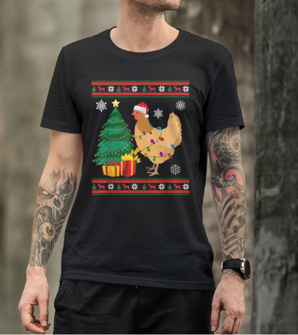 Chicken Christmas Decorations Santa Tree Snowflakes Reindeer T-Shirt