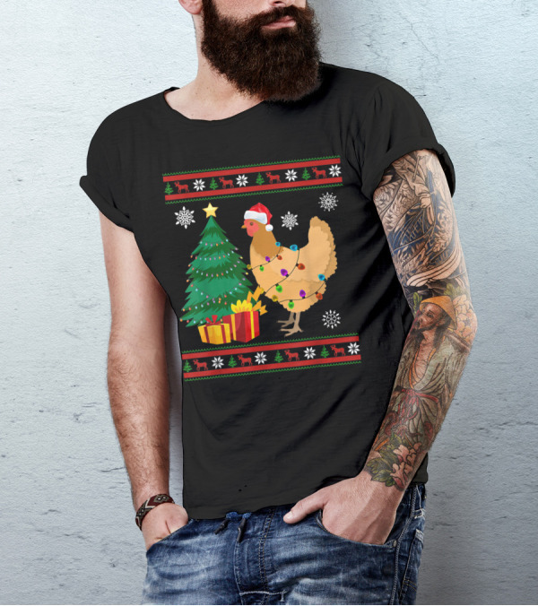 Chicken Christmas Decorations Santa Tree Snowflakes Reindeer T-Shirt