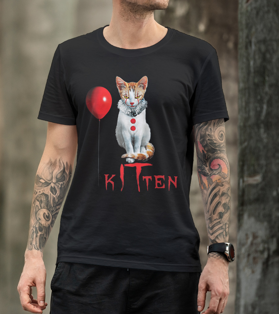 Pennywise Clown Cat Kitten With Red Balloon T-Shirt