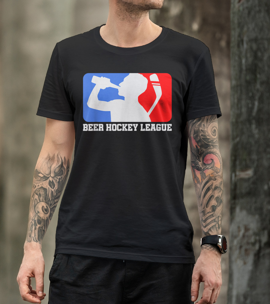 Beer Hockey League Icehockey Drinking Silhouette In Red White And Blue T-Shirt