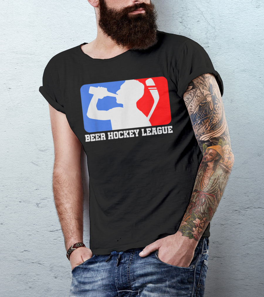 Beer Hockey League Icehockey Drinking Silhouette In Red White And Blue T-Shirt