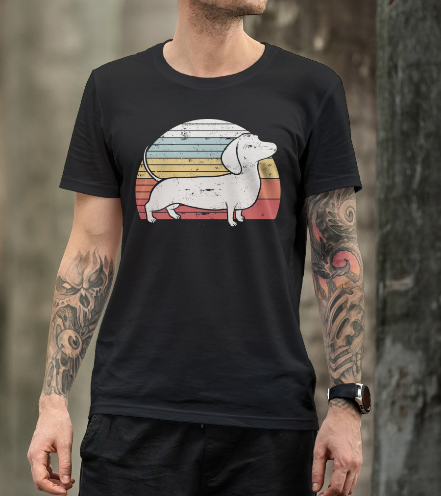 Retro Striped Cool Dachshund Dog Weiner Dog Fans T-Shirt