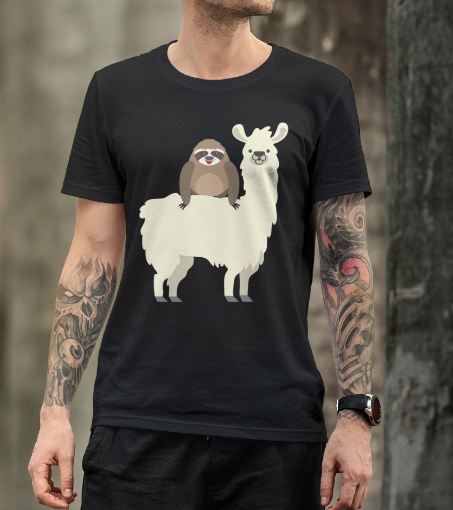 Cute Funny Sloth On Llama T-Shirt