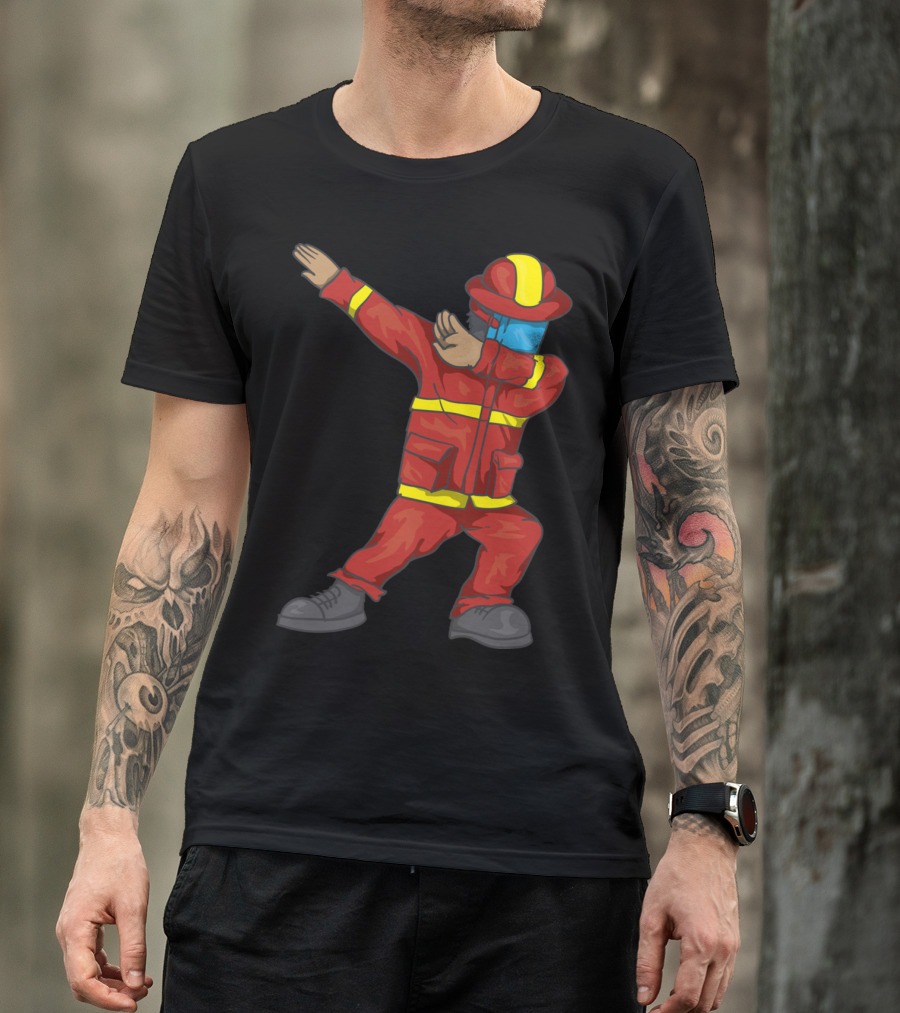 Dabbing Firefighter Cute Dancing Firefighter Red T-Shirt