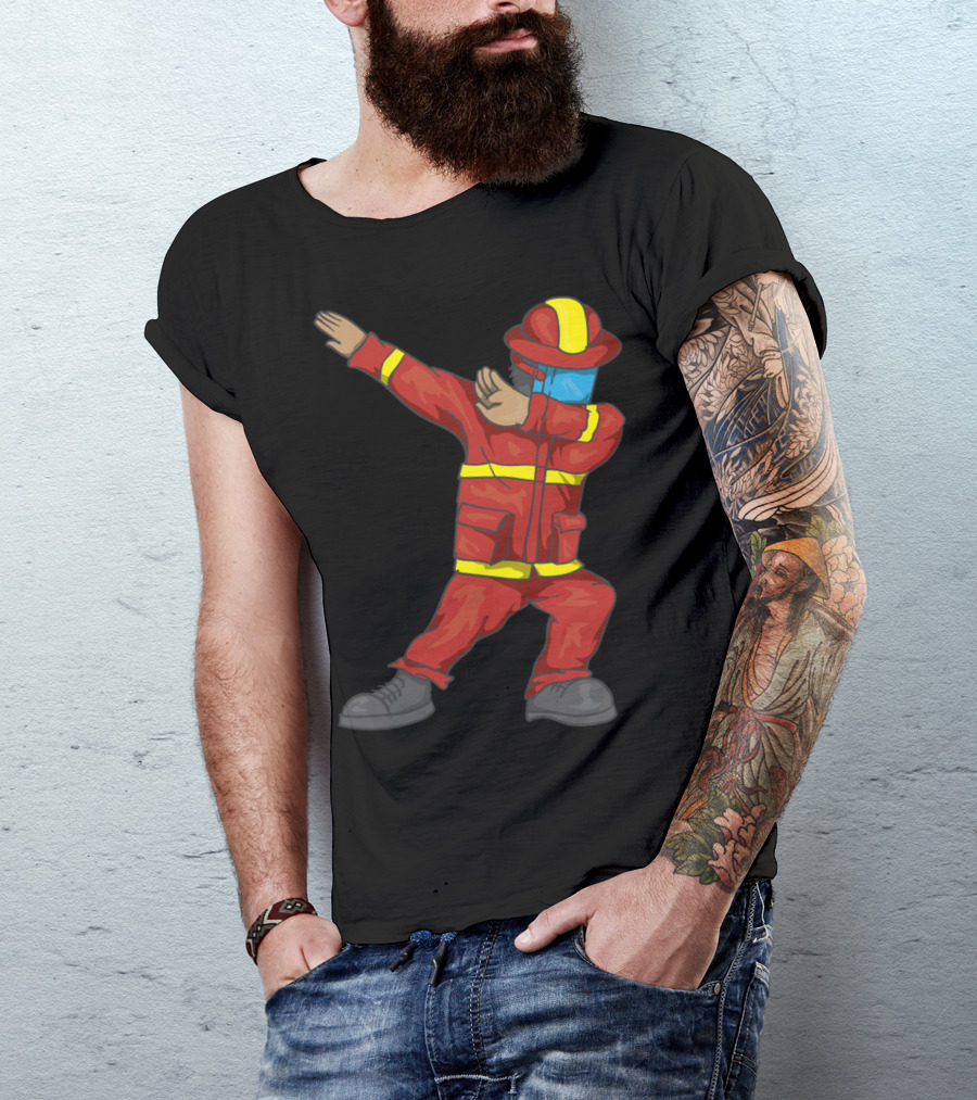 Dabbing Firefighter Cute Dancing Firefighter Red T-Shirt