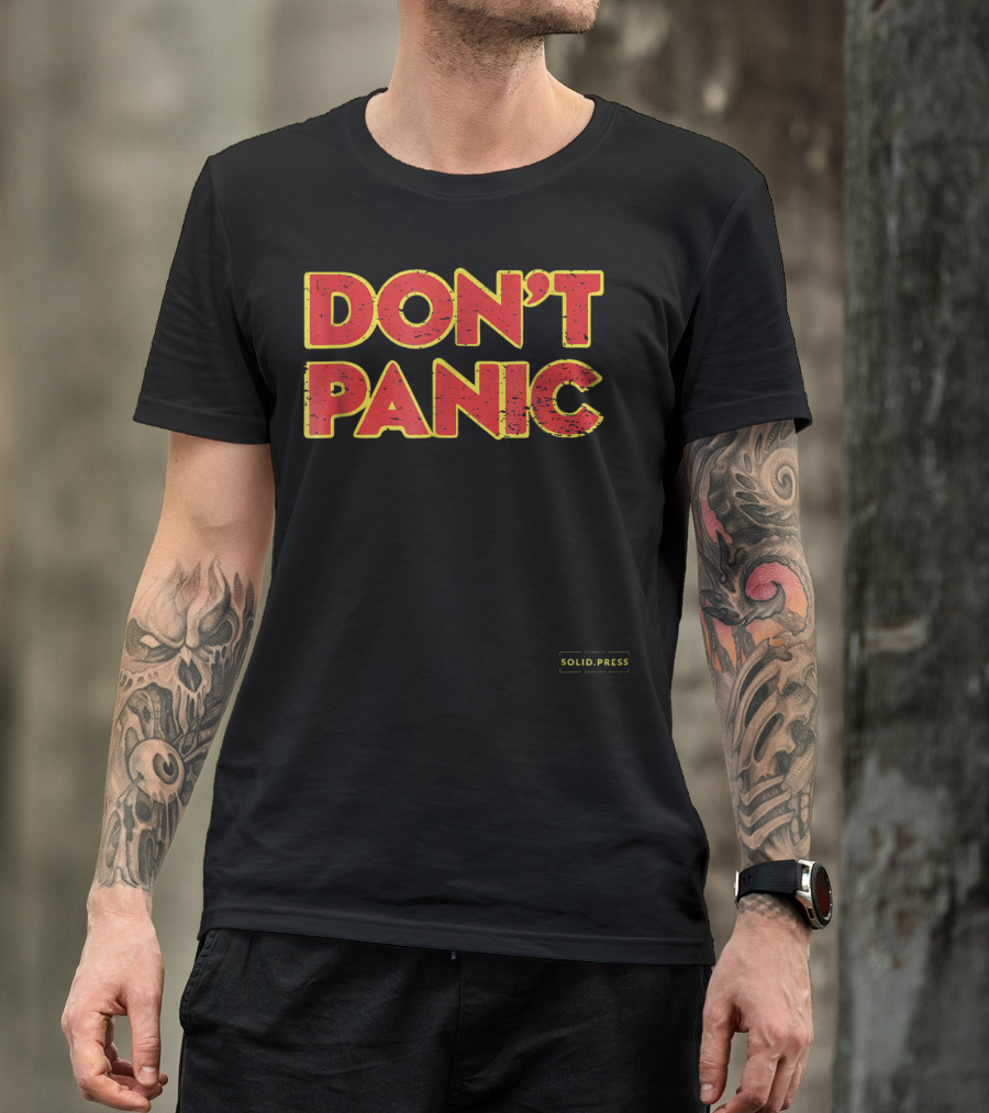 Don't Panic Solid Press Hitchhiker's Guide Inspired T-Shirt