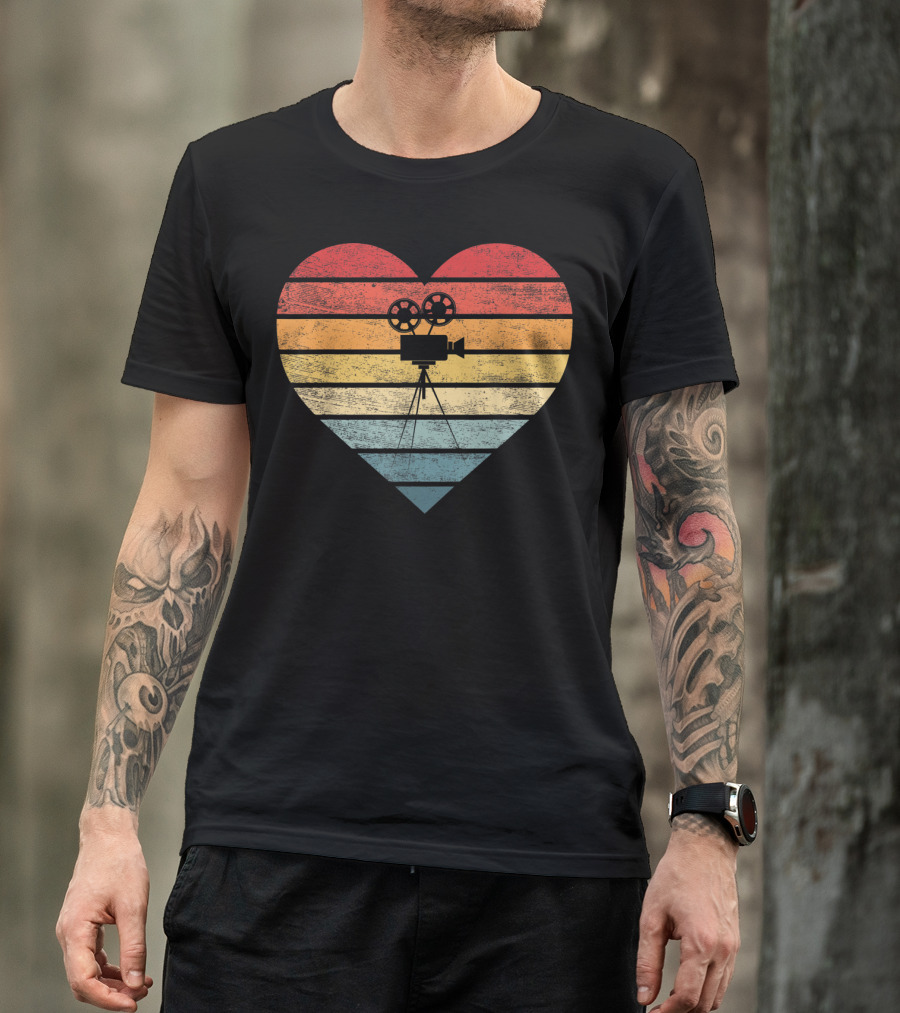Filmmaker Sunset Heart Camera Film Retro T-Shirt