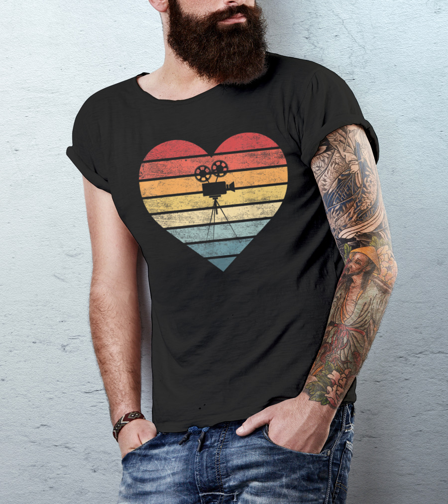 Filmmaker Sunset Heart Camera Film Retro T-Shirt