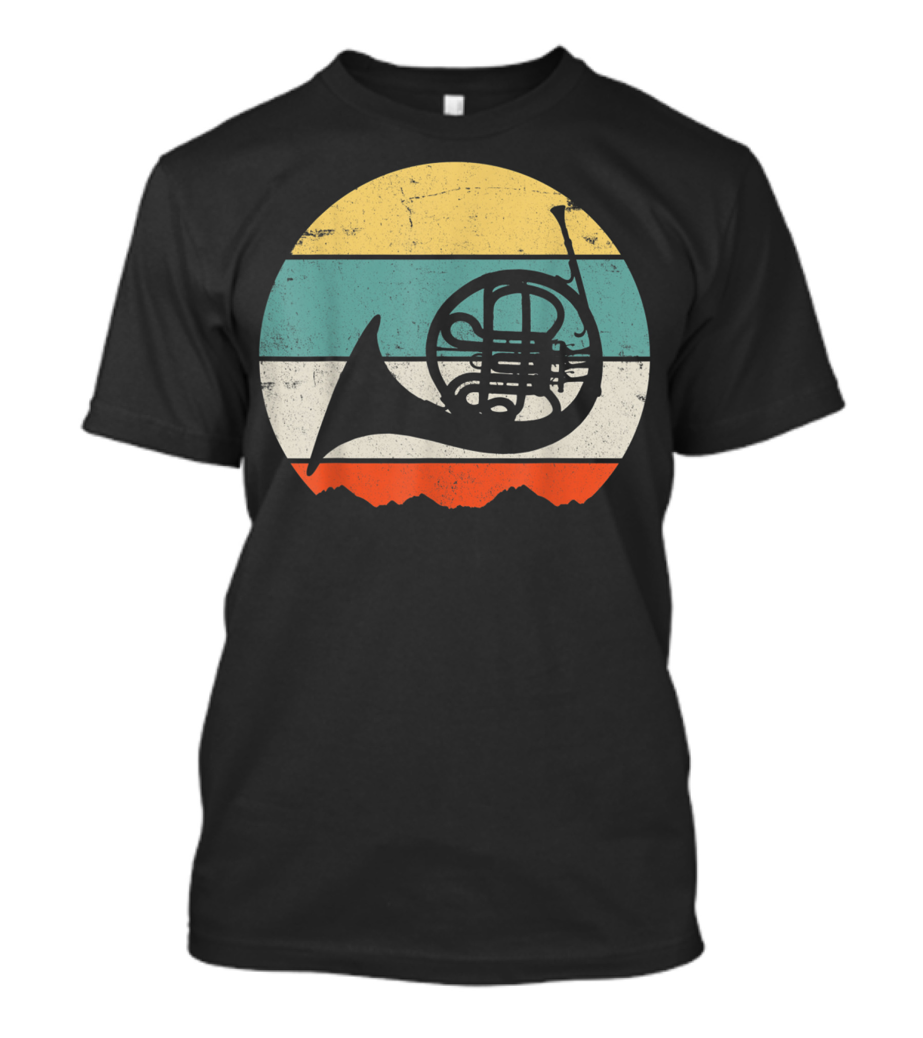 Vintage Retro French Horn Silhouette Stripes T-Shirt