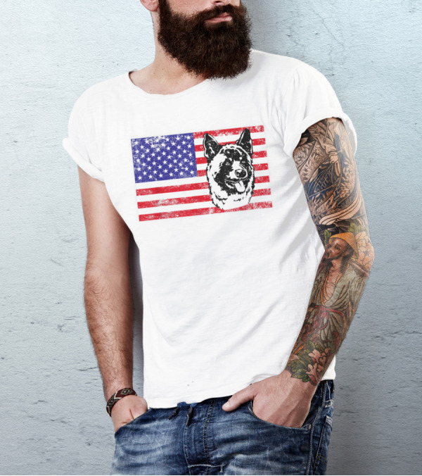 Funny Akita Dog Lover Owner American Flag Dog Head T-Shirt