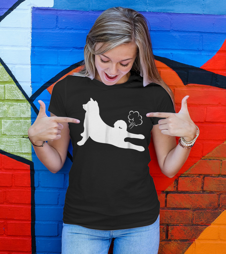 Funny Akita Farting Fart Dog Silhouette With Farts T-Shirt