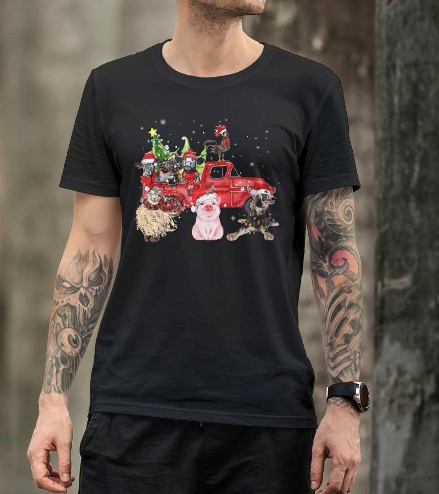 Funny Farmer Christmas Santa Cow Pig Sheep Chicken Truck T-Shirt