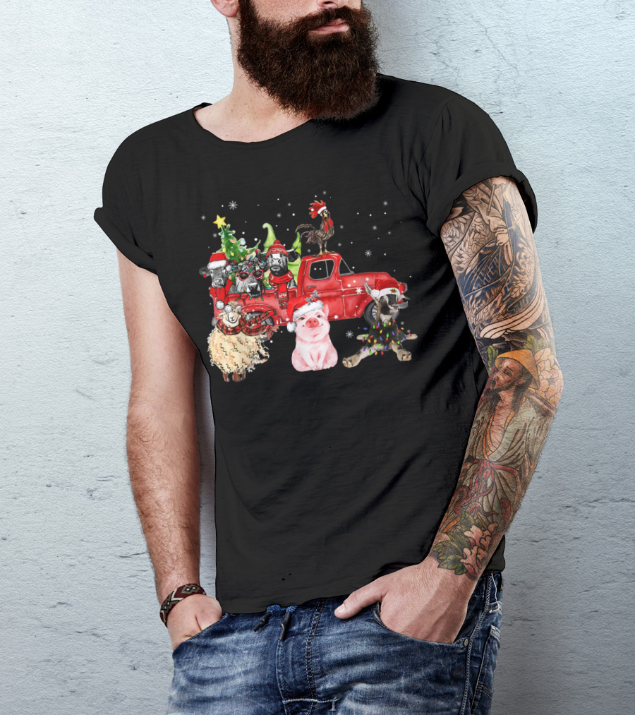 Funny Farmer Christmas Santa Cow Pig Sheep Chicken Truck T-Shirt