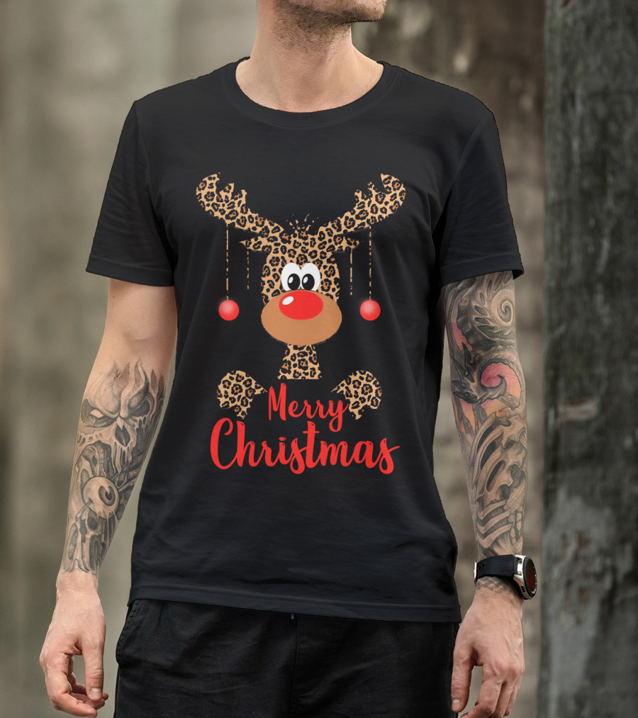 Merry Christmas Funny Reindeer Face Rudolph Deer T-Shirt