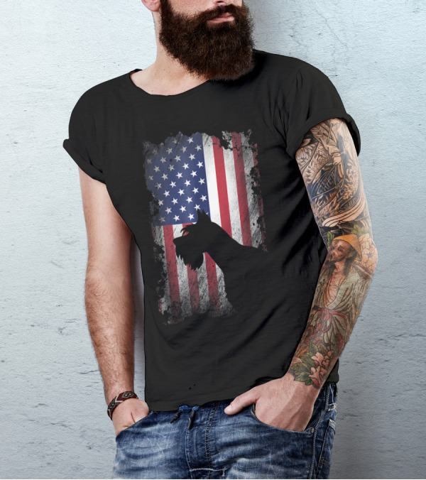 Giant Schnauzer Silhouette With American Flag USA Patriotic T-Shirt