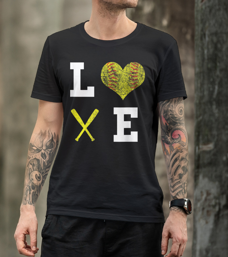 LOVE Softball Heart Bat Stitch Girls Softballism T-Shirt