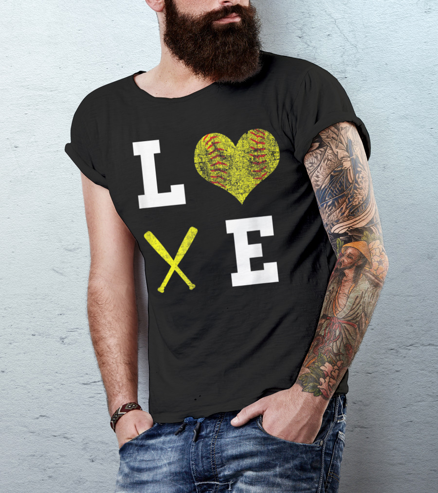 LOVE Softball Heart Bat Stitch Girls Softballism T-Shirt