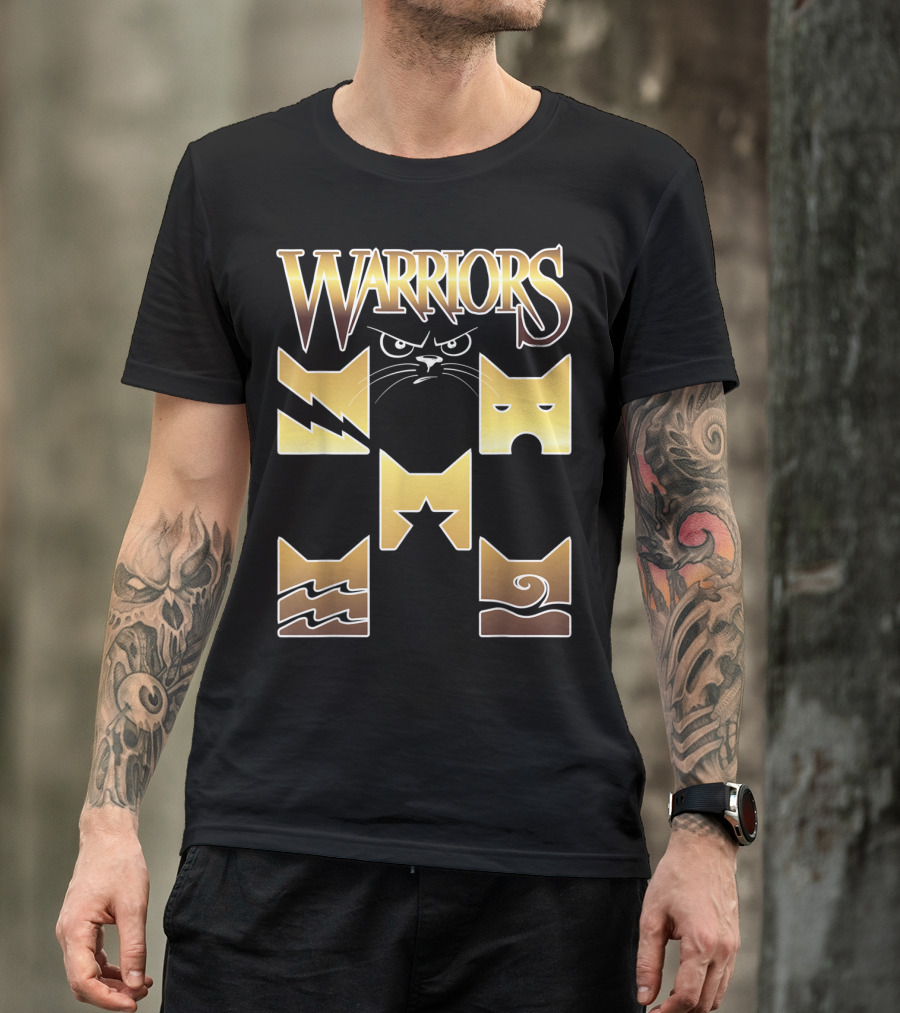 WARRIORS Golden Clan Cat Icons With Lightning, Eye, Star, Wave Symbols T-Shirt