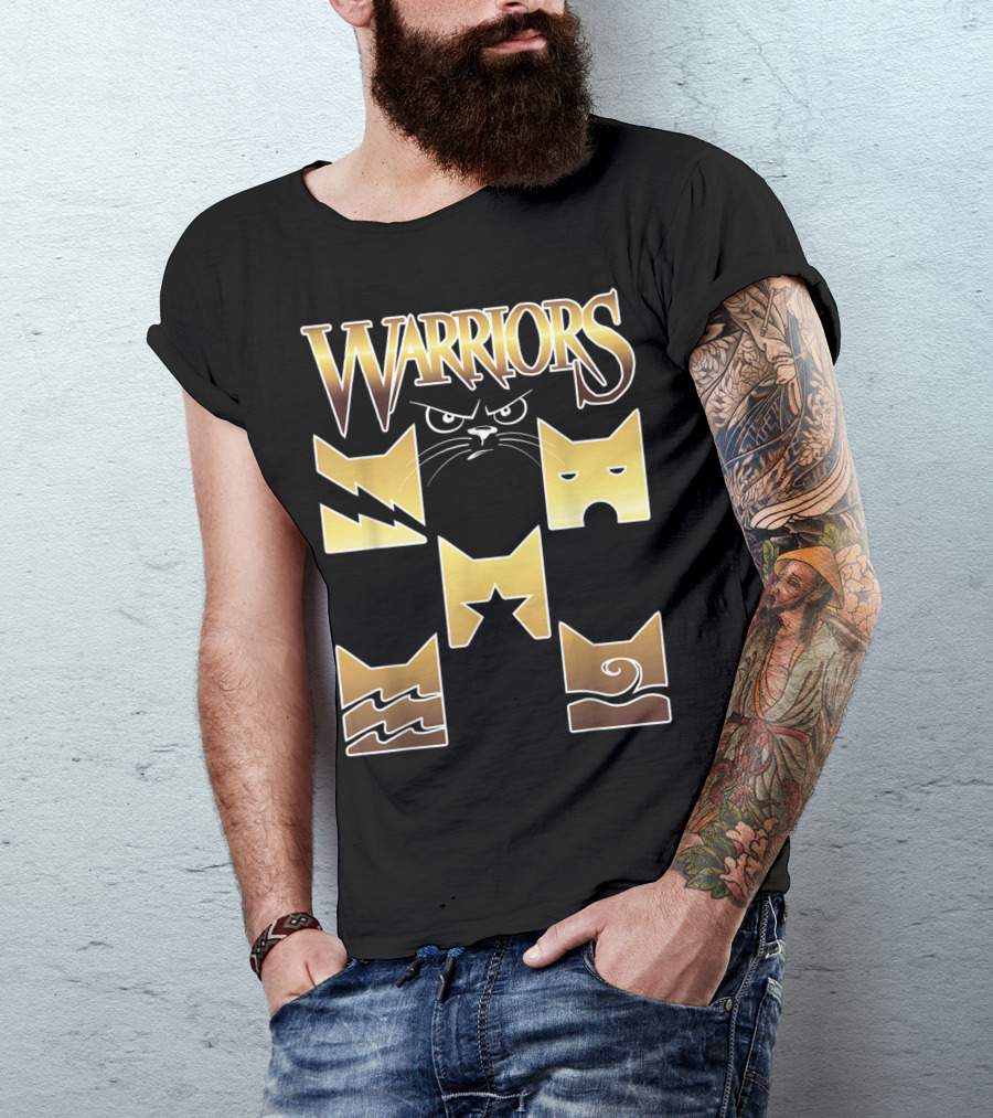 WARRIORS Golden Clan Cat Icons With Lightning, Eye, Star, Wave Symbols T-Shirt