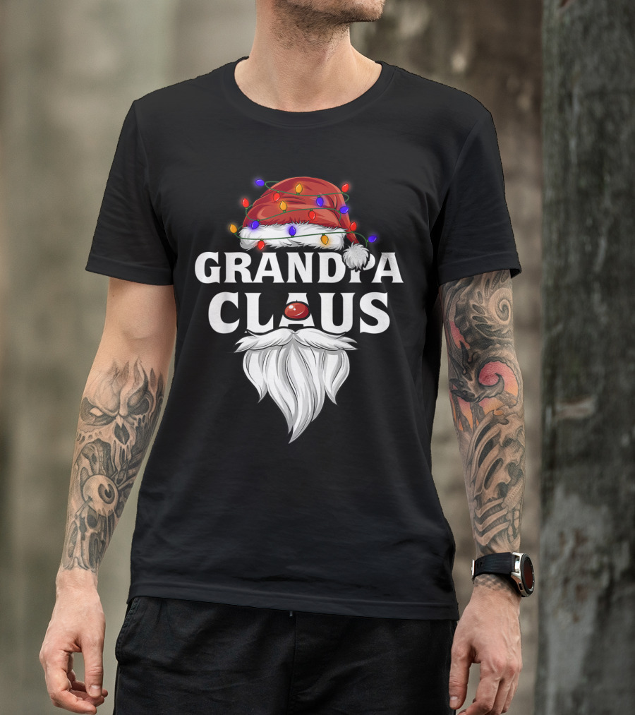 Grandpa Claus Santa Hat Christmas Lights Beard T-Shirt