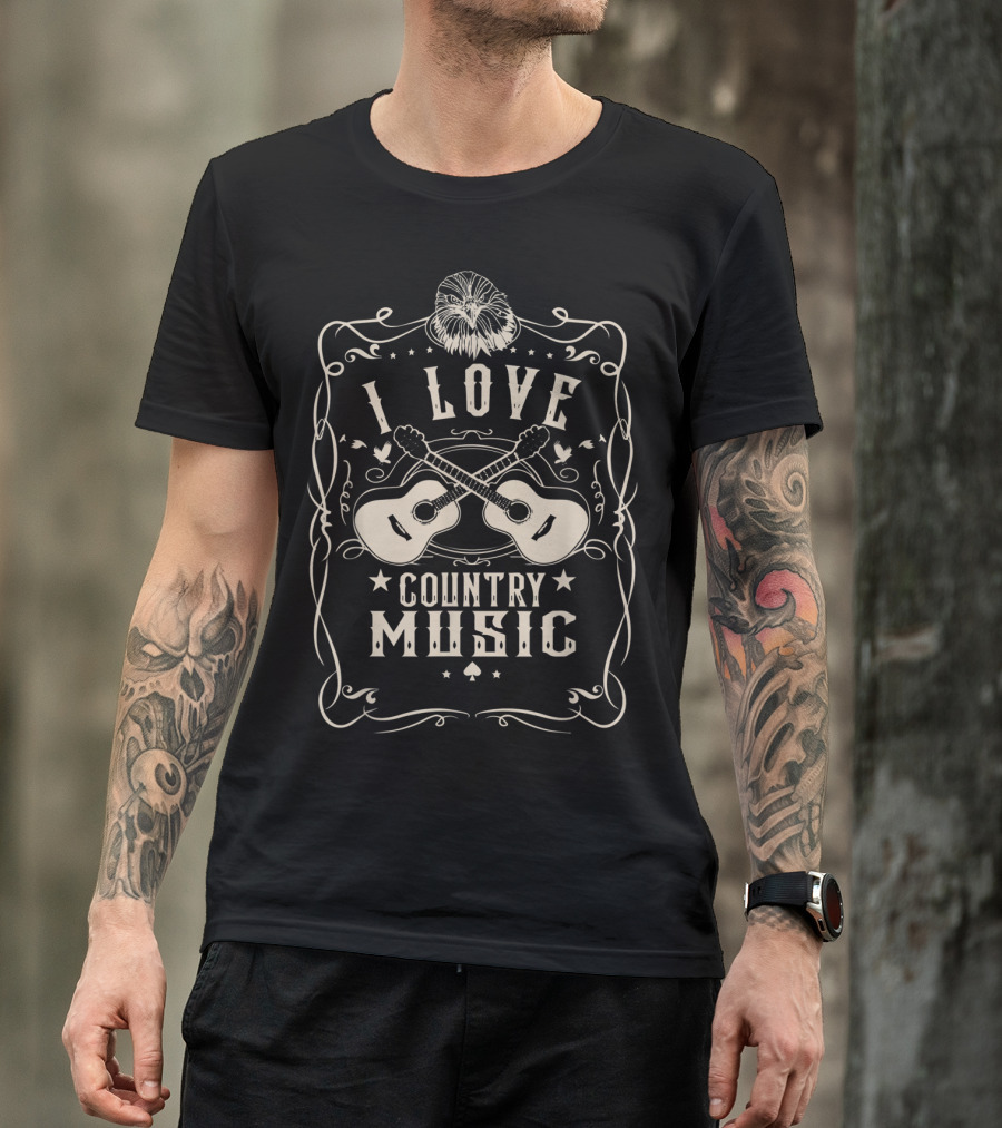 I Love Country Music With Crossed Guitars And Eagle T-Shirt