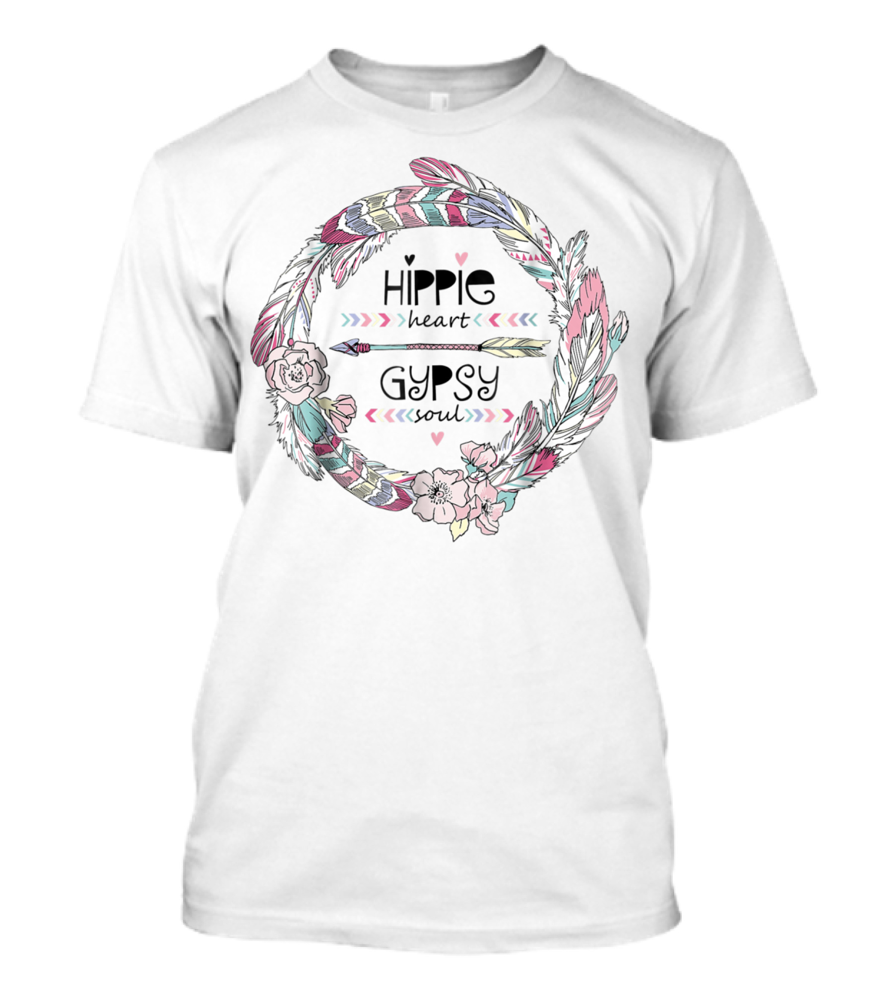 Hippie Heart Gypsy Soul Feather Wreath And Arrow T-Shirt