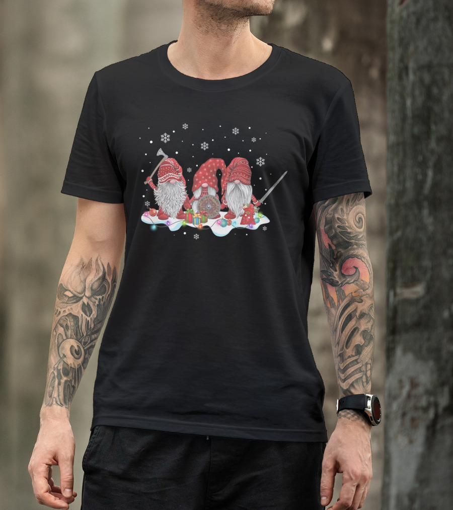 Hanging With Red Gnomies Viking Mythology Norse Gnome Snowflakes Shield Axe Sword T-Shirt